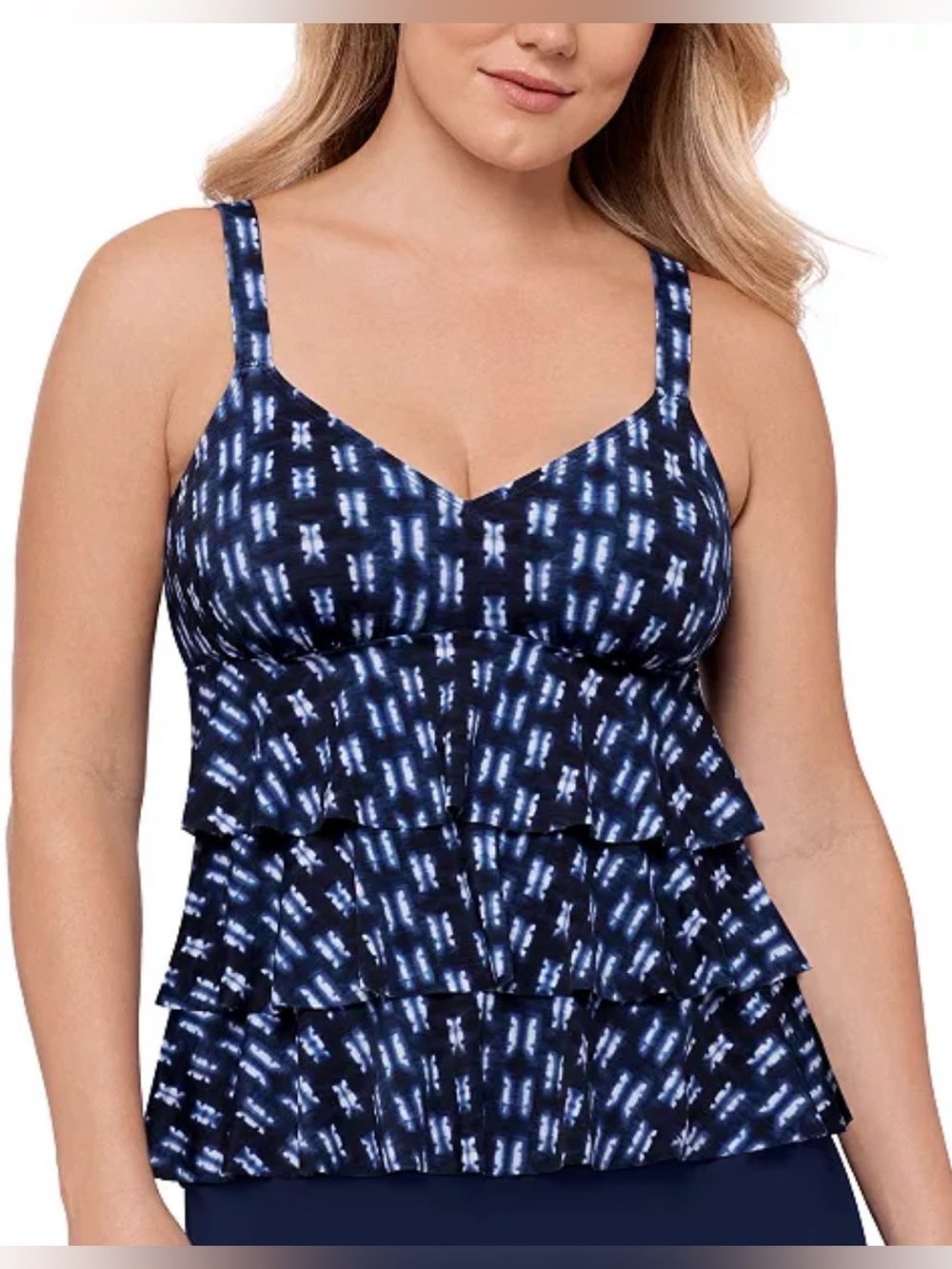 NWT Swim Solutions Printed Triple Tier Tankini Top Blue
